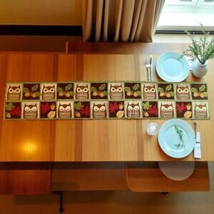 Very Nice 69" x 13" Rectangular Owls Acorns Leaves Fall Tapestry Table Runner